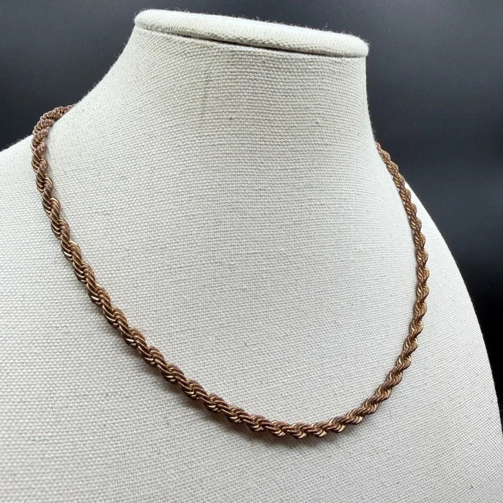 Copper Tone Rope Chain Necklace Twisted Statement Layering Minimalist Jewelry